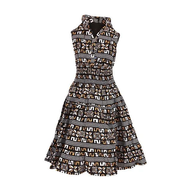 African Print Halter Dress - Mud Cloth