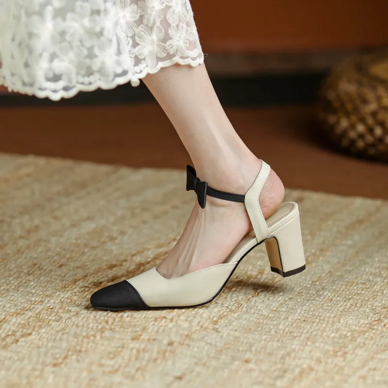 Alisa Cap Toe Chunky Low Heel Pumps with Bow