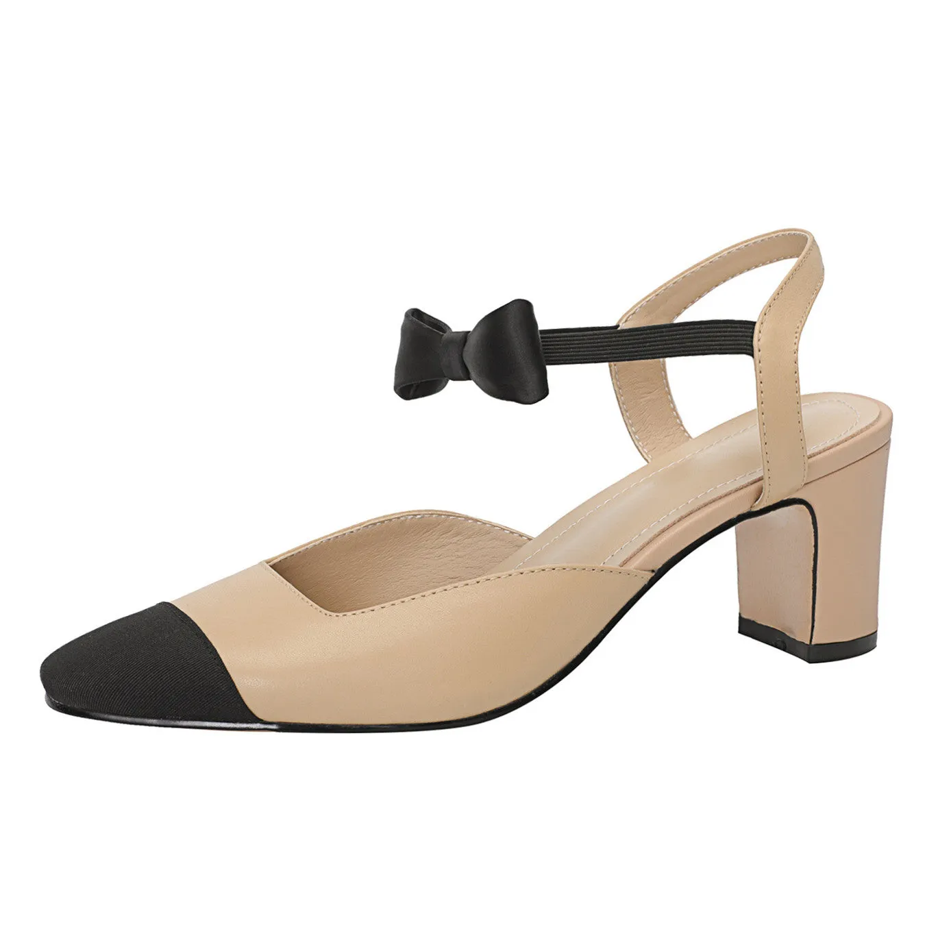 Alisa Cap Toe Chunky Low Heel Pumps with Bow