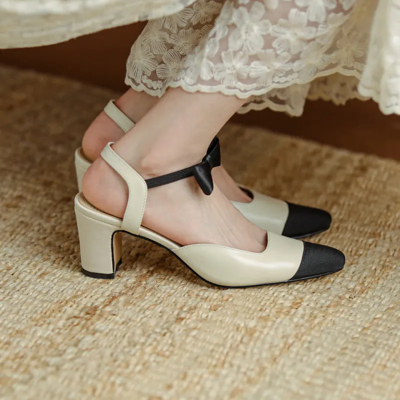 Alisa Cap Toe Chunky Low Heel Pumps with Bow