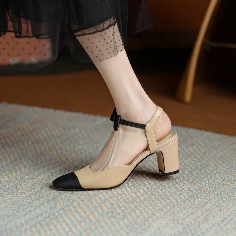 Alisa Cap Toe Chunky Low Heel Pumps with Bow