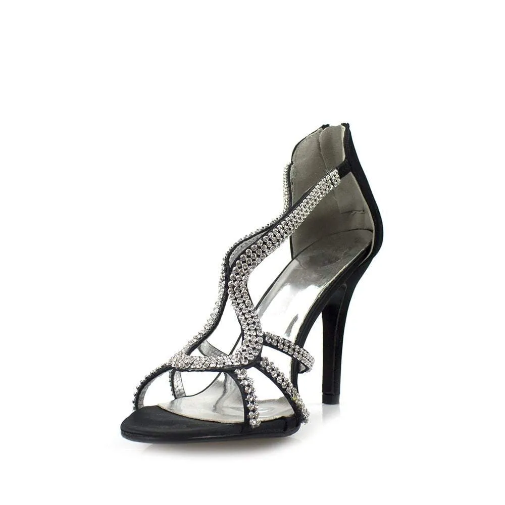 Anabelle Peep Toe Diamante Satin Sandal