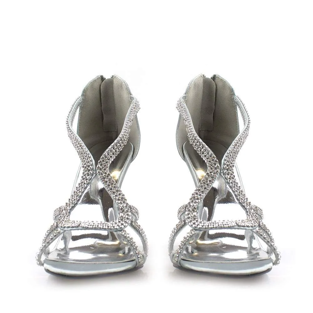 Anabelle Peep Toe Diamante Satin Sandal