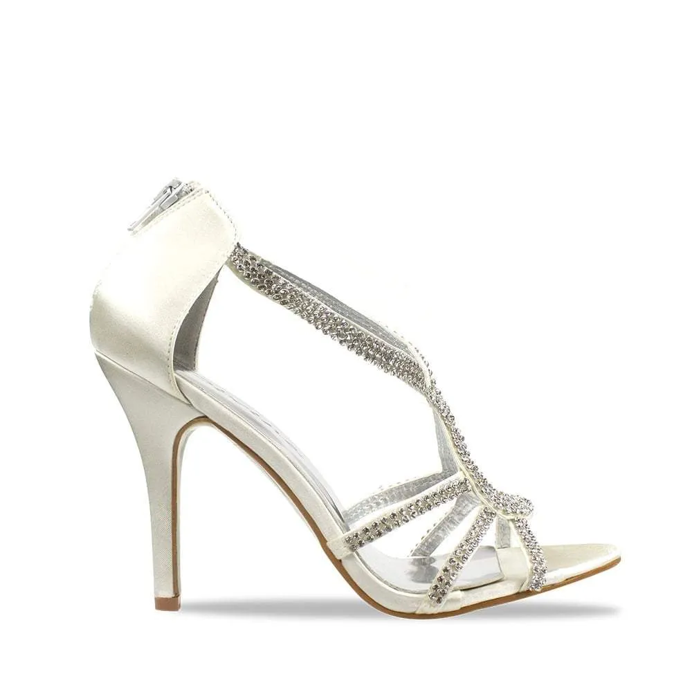 Anabelle Peep Toe Diamante Satin Sandal