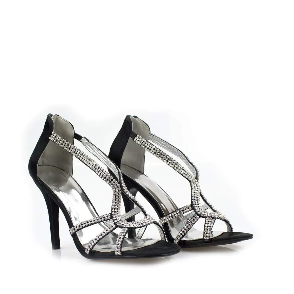 Anabelle Peep Toe Diamante Satin Sandal