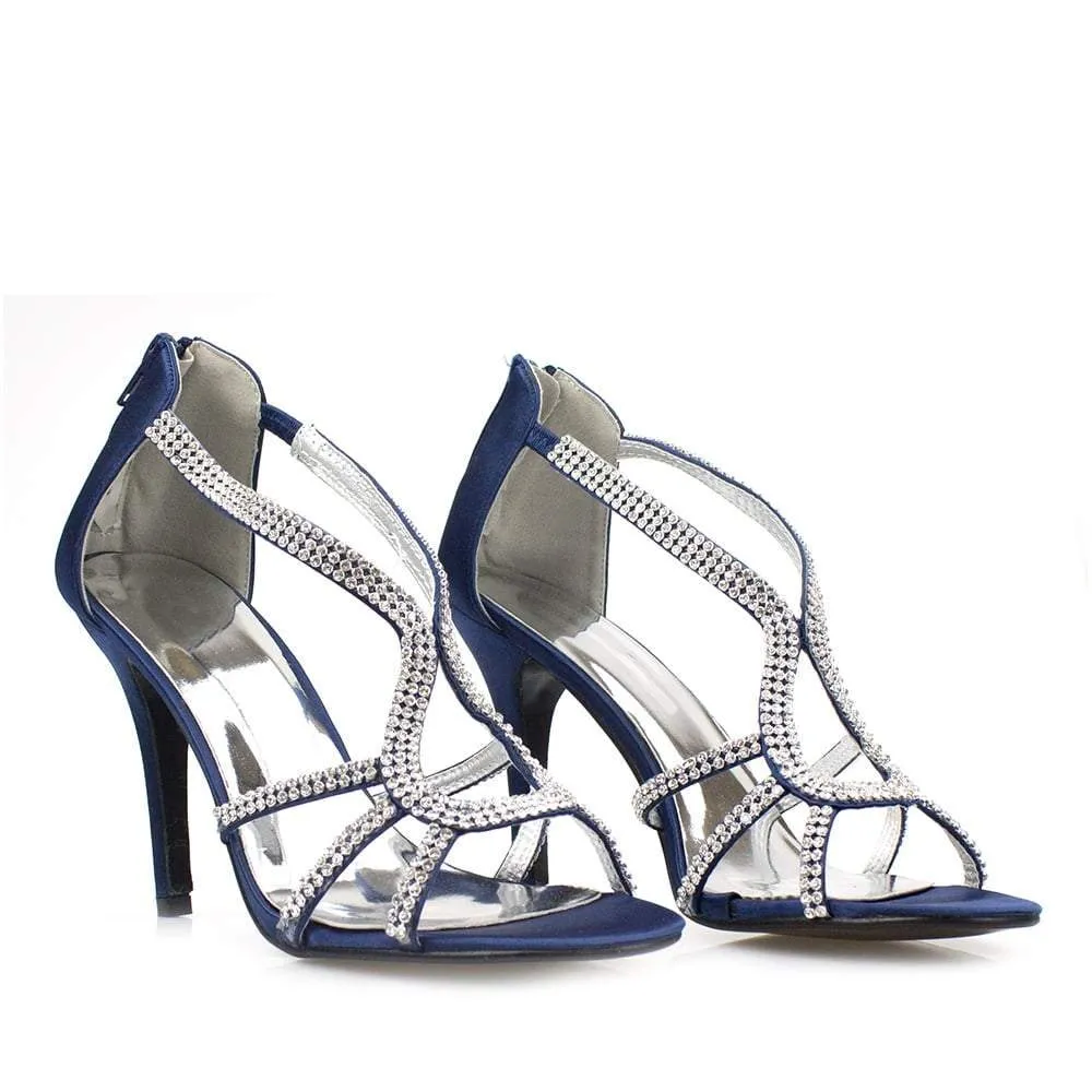 Anabelle Peep Toe Diamante Satin Sandal