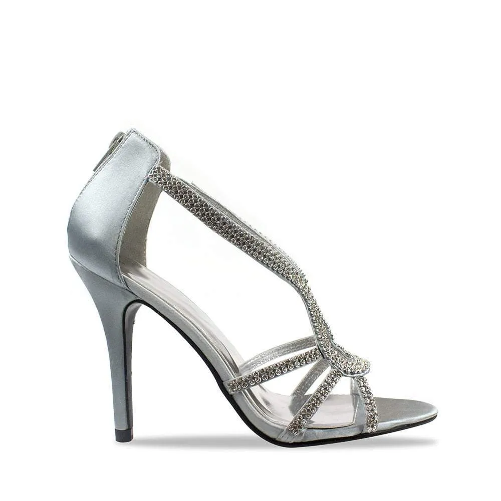 Anabelle Peep Toe Diamante Satin Sandal