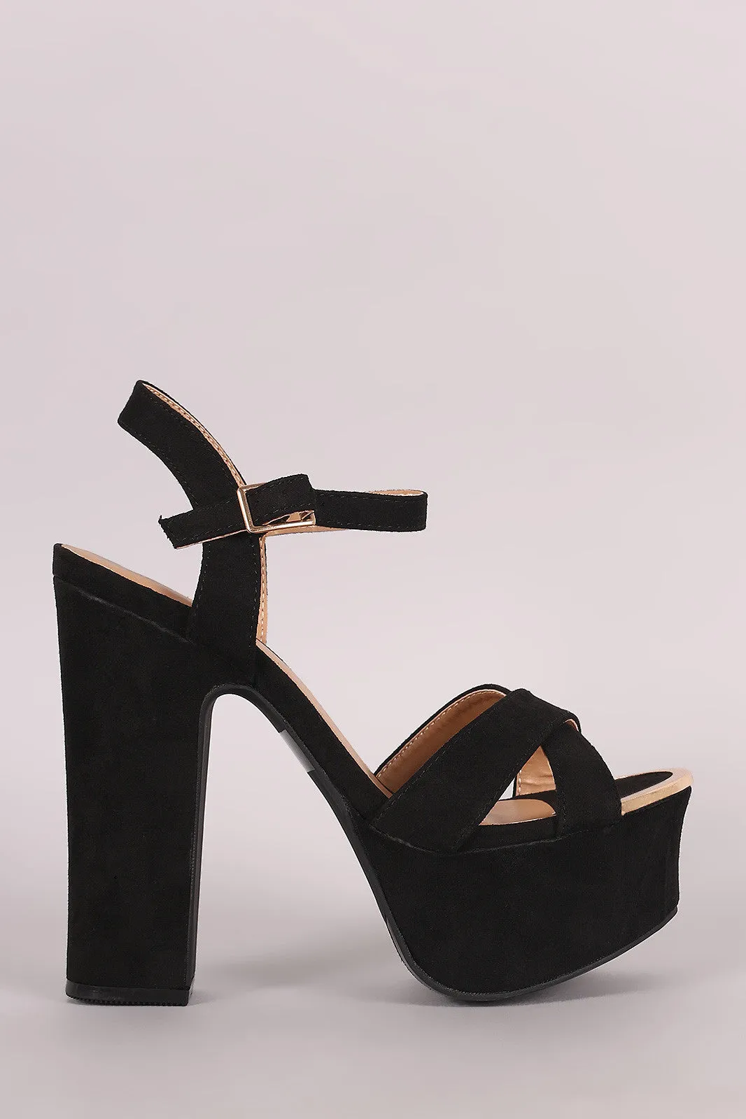 Bamboo Crisscross Metallic Accent Platform Chunky Heel