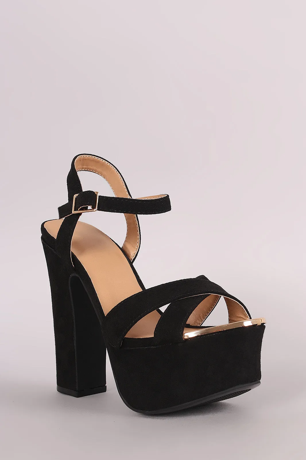 Bamboo Crisscross Metallic Accent Platform Chunky Heel