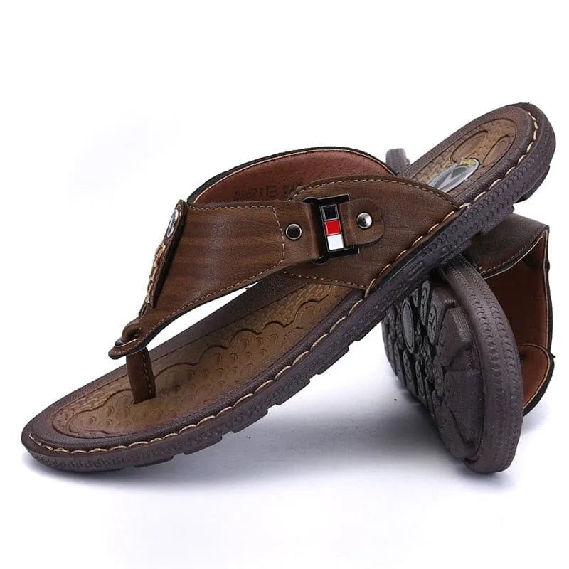 Beach Pu Leather Men Flip Flops