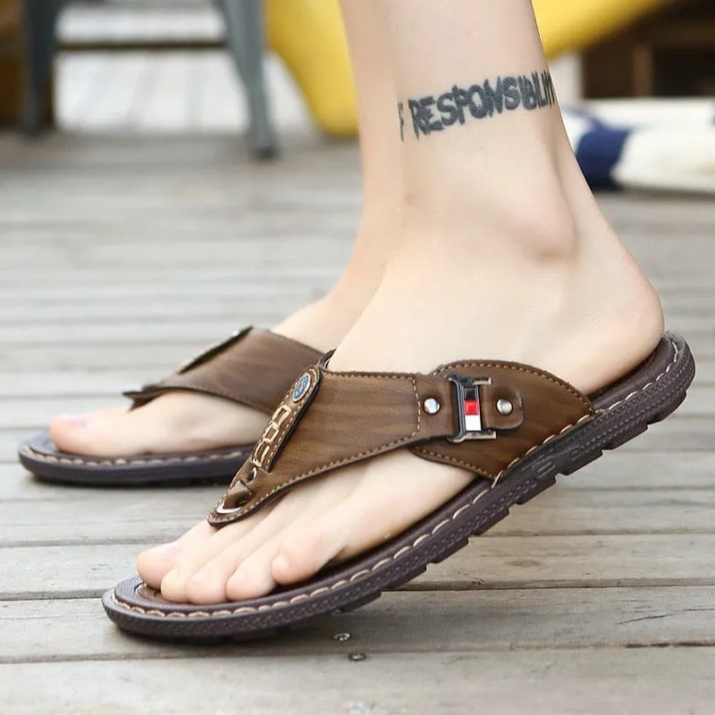 Beach Pu Leather Men Flip Flops