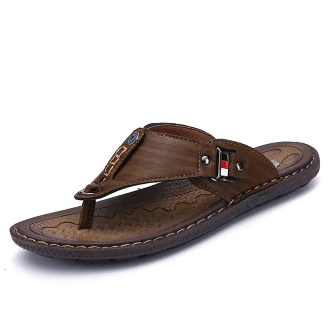 Beach Pu Leather Men Flip Flops