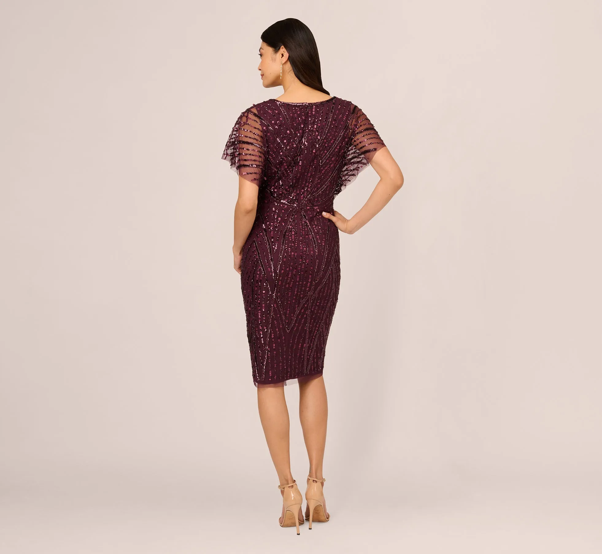 Beaded Surplice Midi Dress With Dolman Sleeves In Deep Amethyst