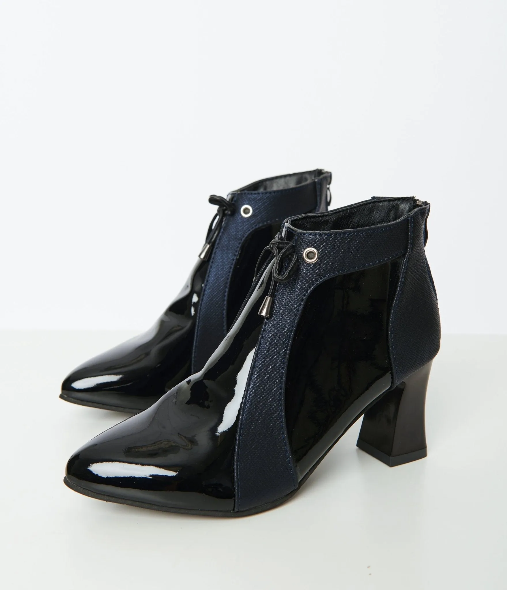 Black Patent Leatherette Pointed Toe Booties