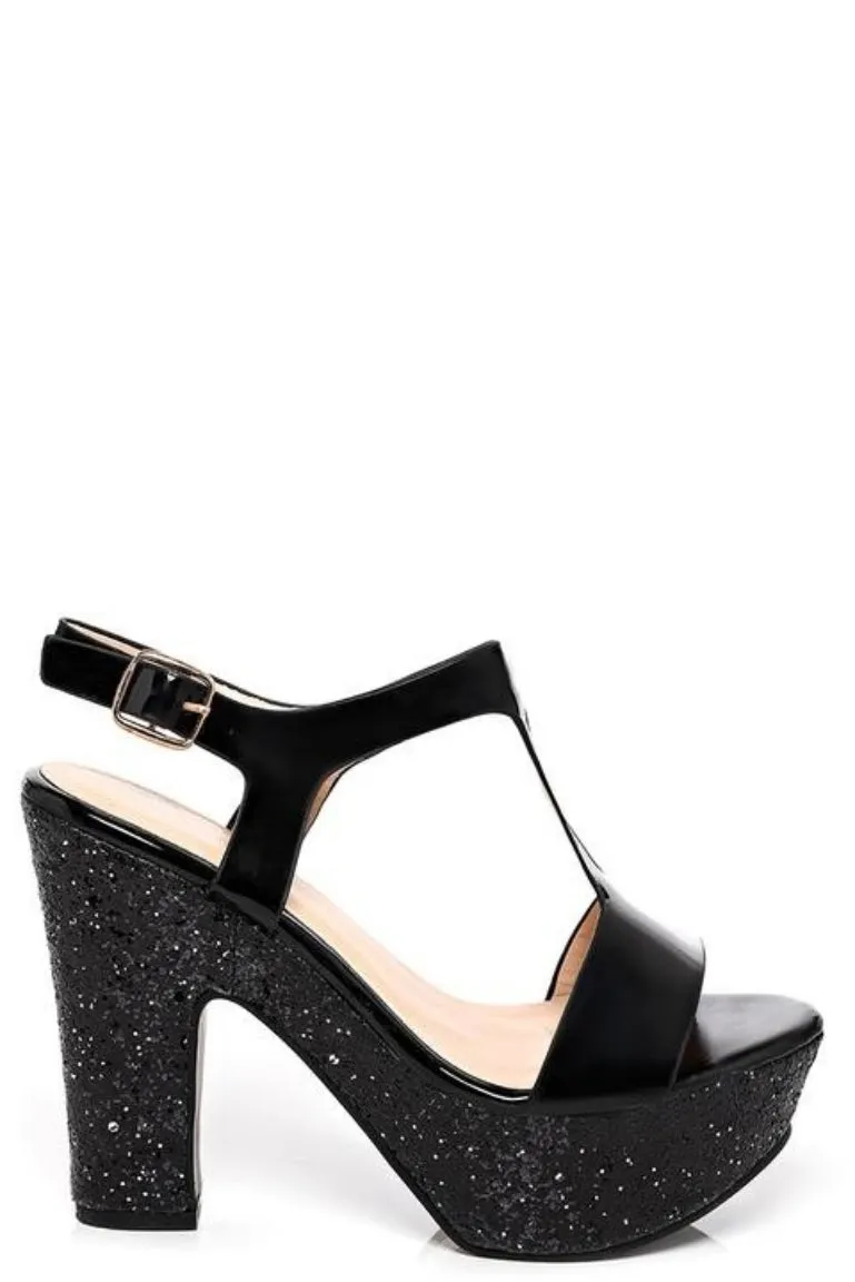 Black Sparkle Heeled Sandals