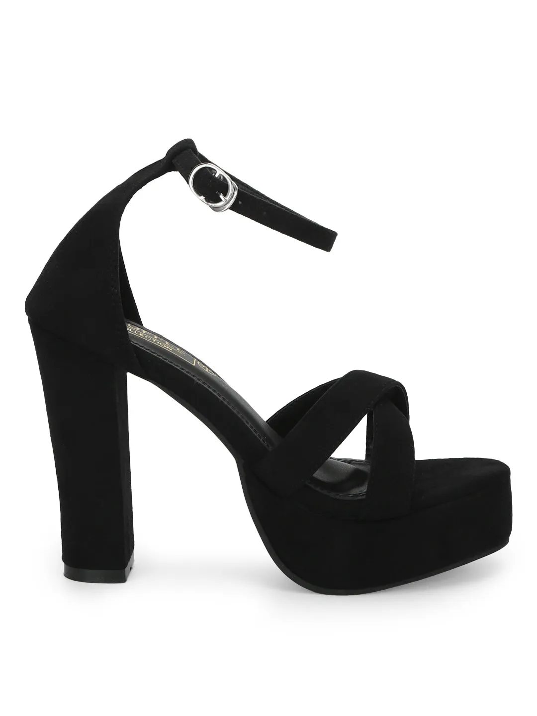 Black Suede Crossover High Block Heels (TC-SLC-B50-BLK)