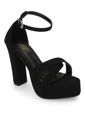 Black Suede Crossover High Block Heels (TC-SLC-B50-BLK)