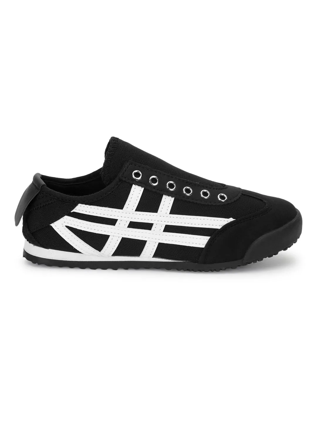 Black White Canvas Stylish Slip-On Sneakers (TC-RS3801-BLKWHT)