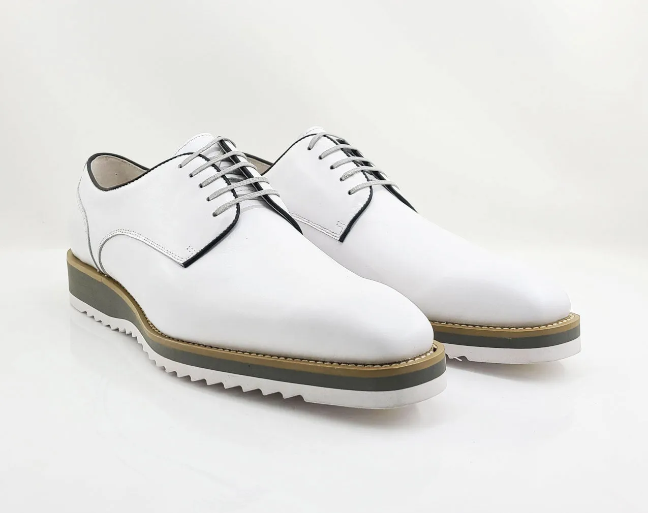 Burnished Calfskin Lace-Up Shoe White