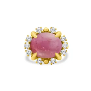 Cabochon Pink Tourmaline & Diamond Halo Ring