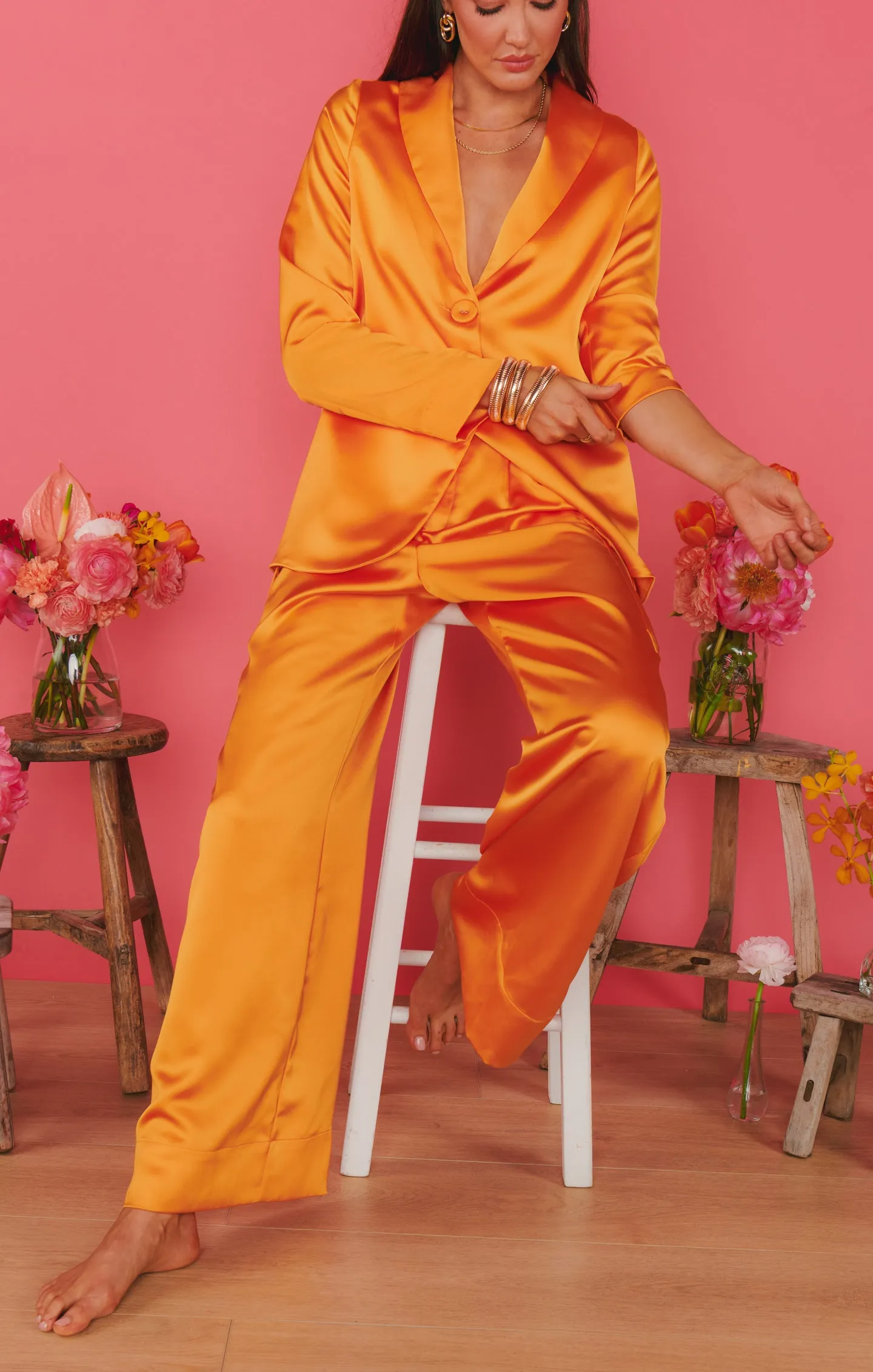 Cameo Cargo Pants ~ Tangerine Fluid Satin