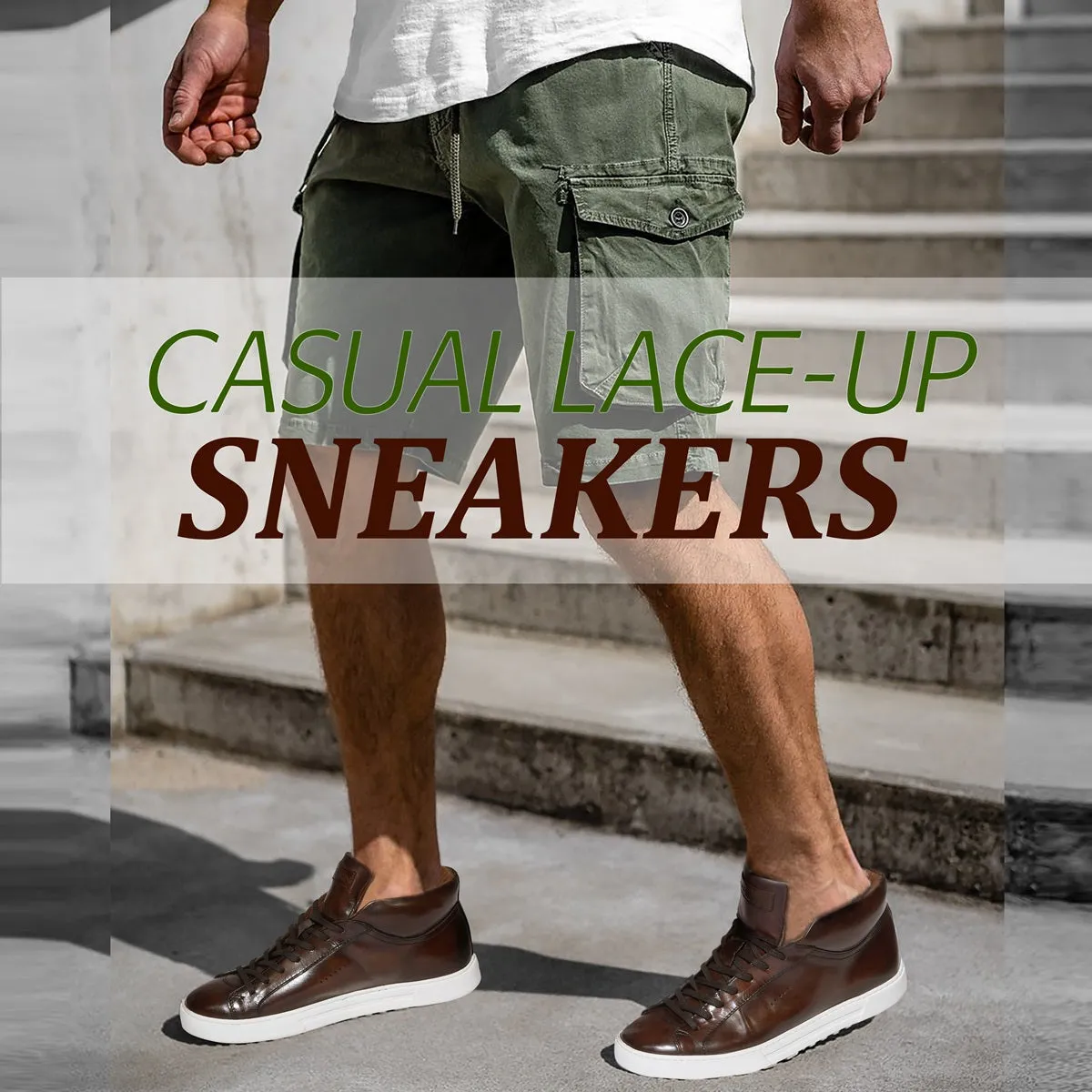 Casual Lace-Up Sneaker with Paint Brush Look in Dark Brown Genuine Leather