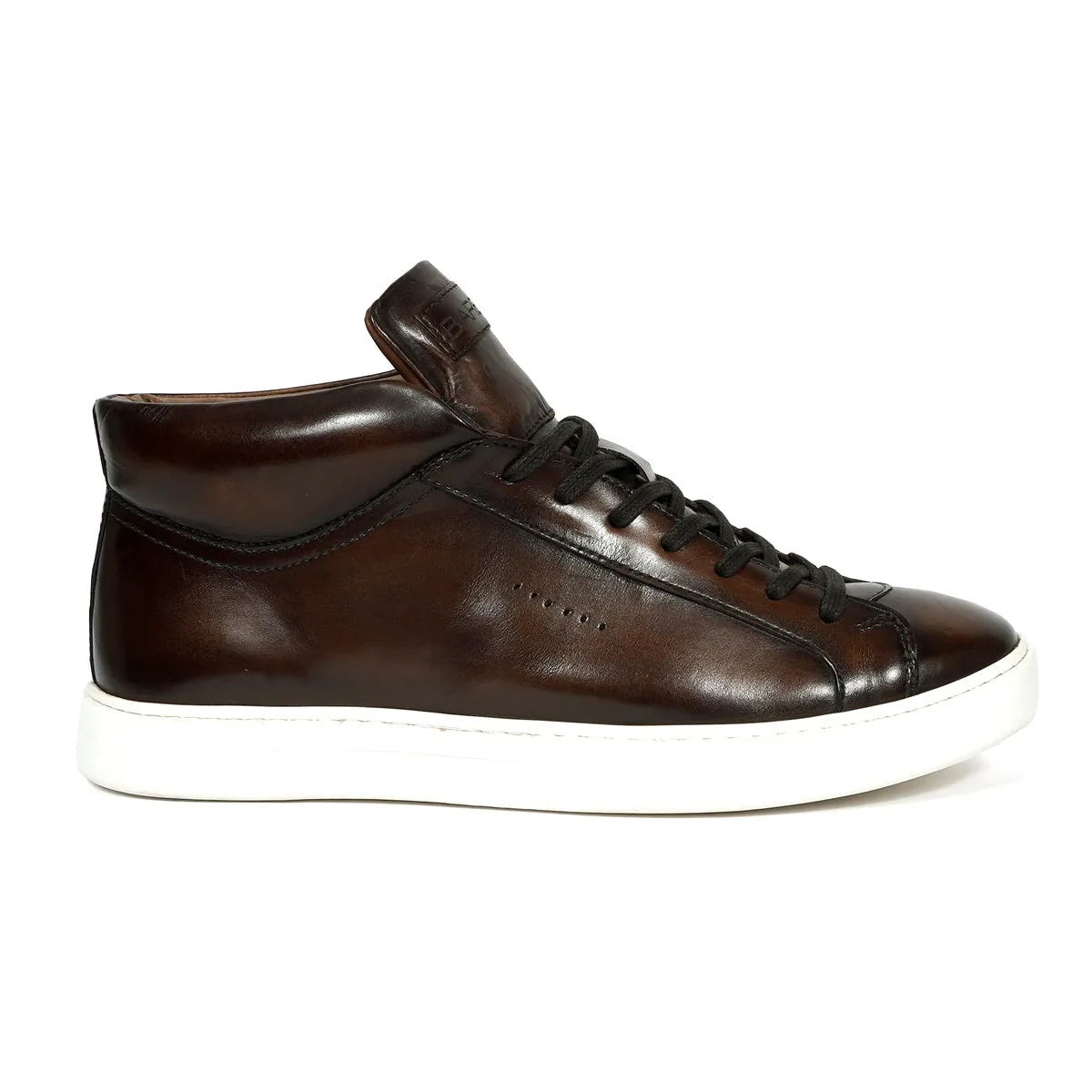 Casual Lace-Up Sneaker with Paint Brush Look in Dark Brown Genuine Leather