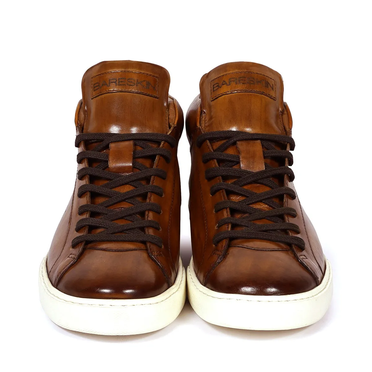 Casual Tan Leather Sneaker with Paint Brush Look