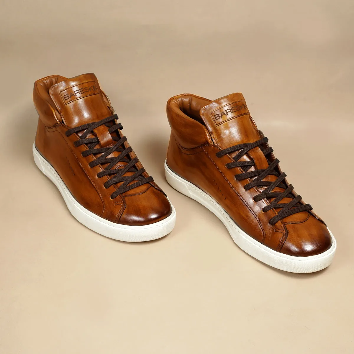 Casual Tan Leather Sneaker with Paint Brush Look