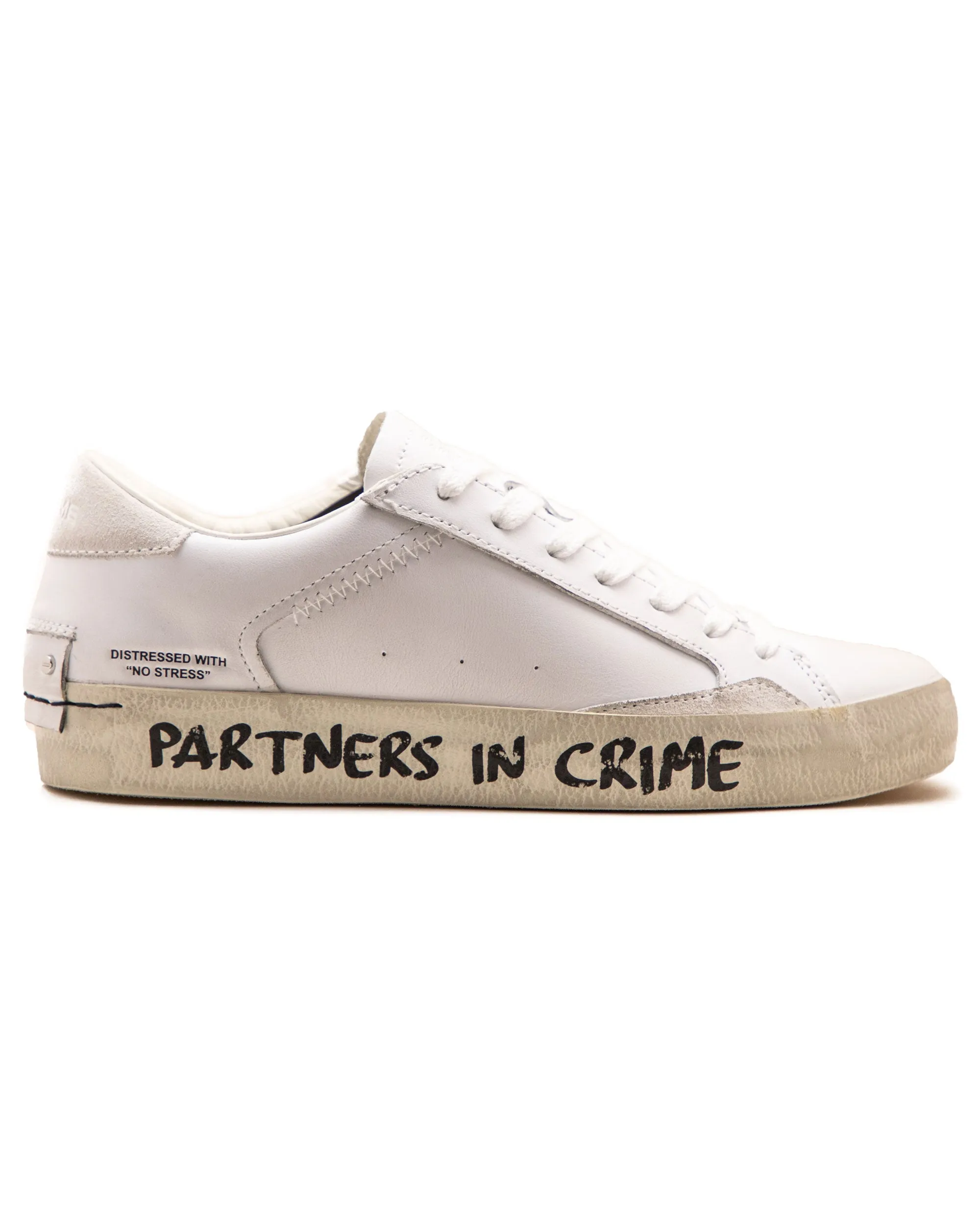 Crime London Low Top Distressed Bianco Nero