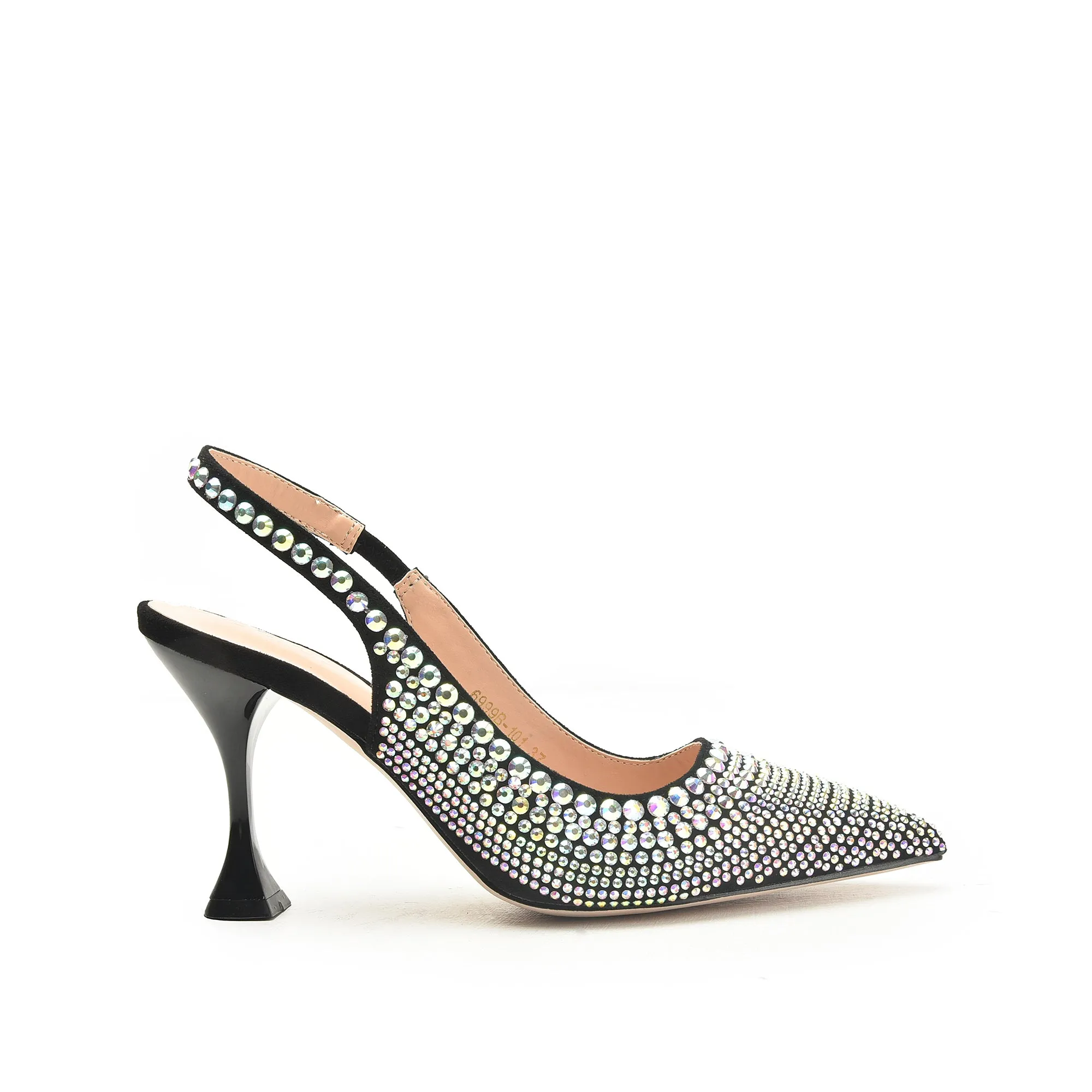 Dazzling Black and Silver Rhinestone Slingback Heels | 423M-C