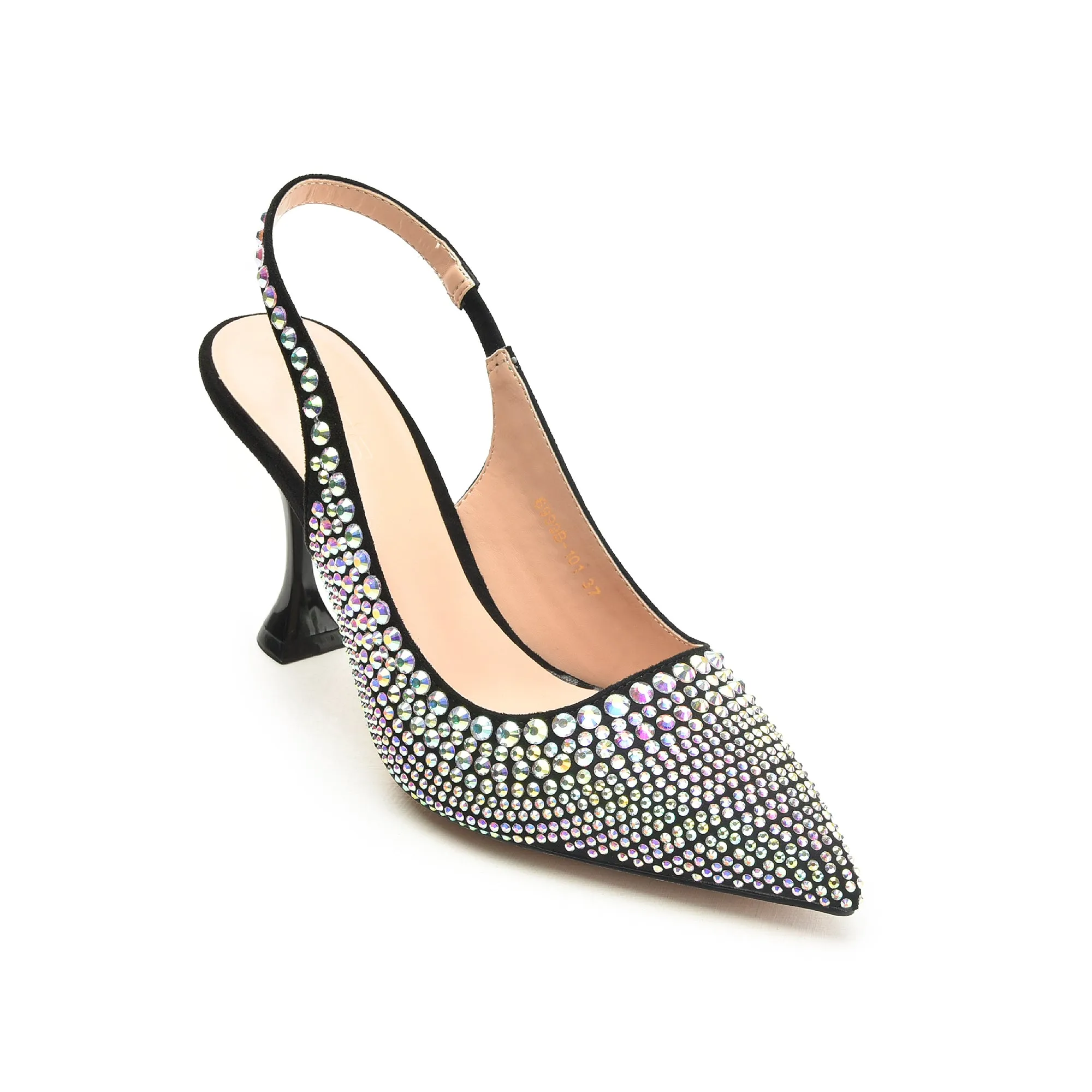 Dazzling Black and Silver Rhinestone Slingback Heels | 423M-C