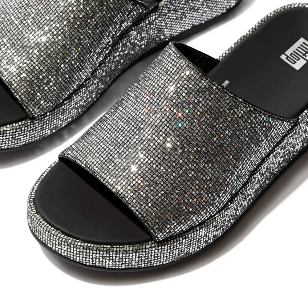 Fitflop F-Mode Glitterball Flatform Slides Silver