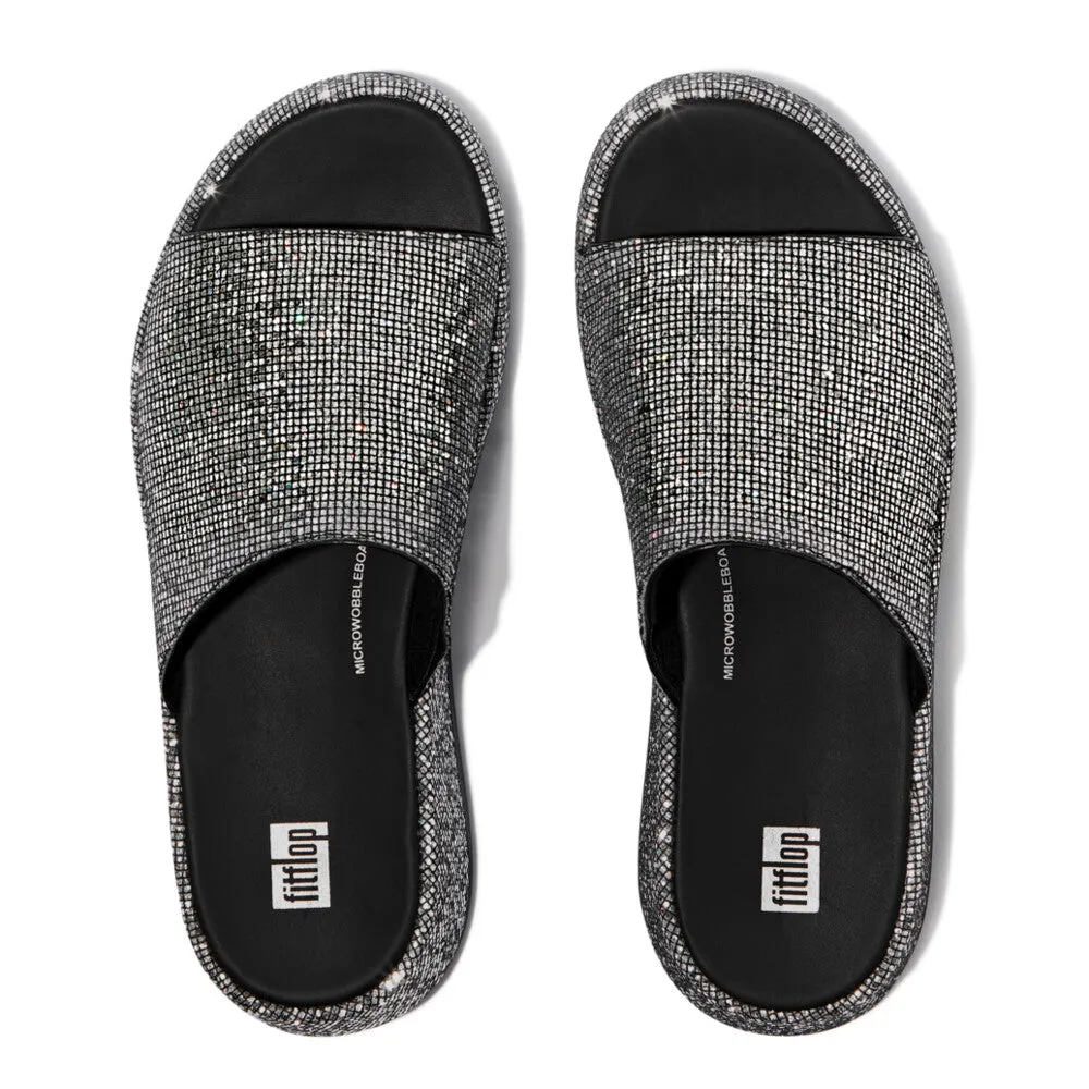 Fitflop F-Mode Glitterball Flatform Slides Silver