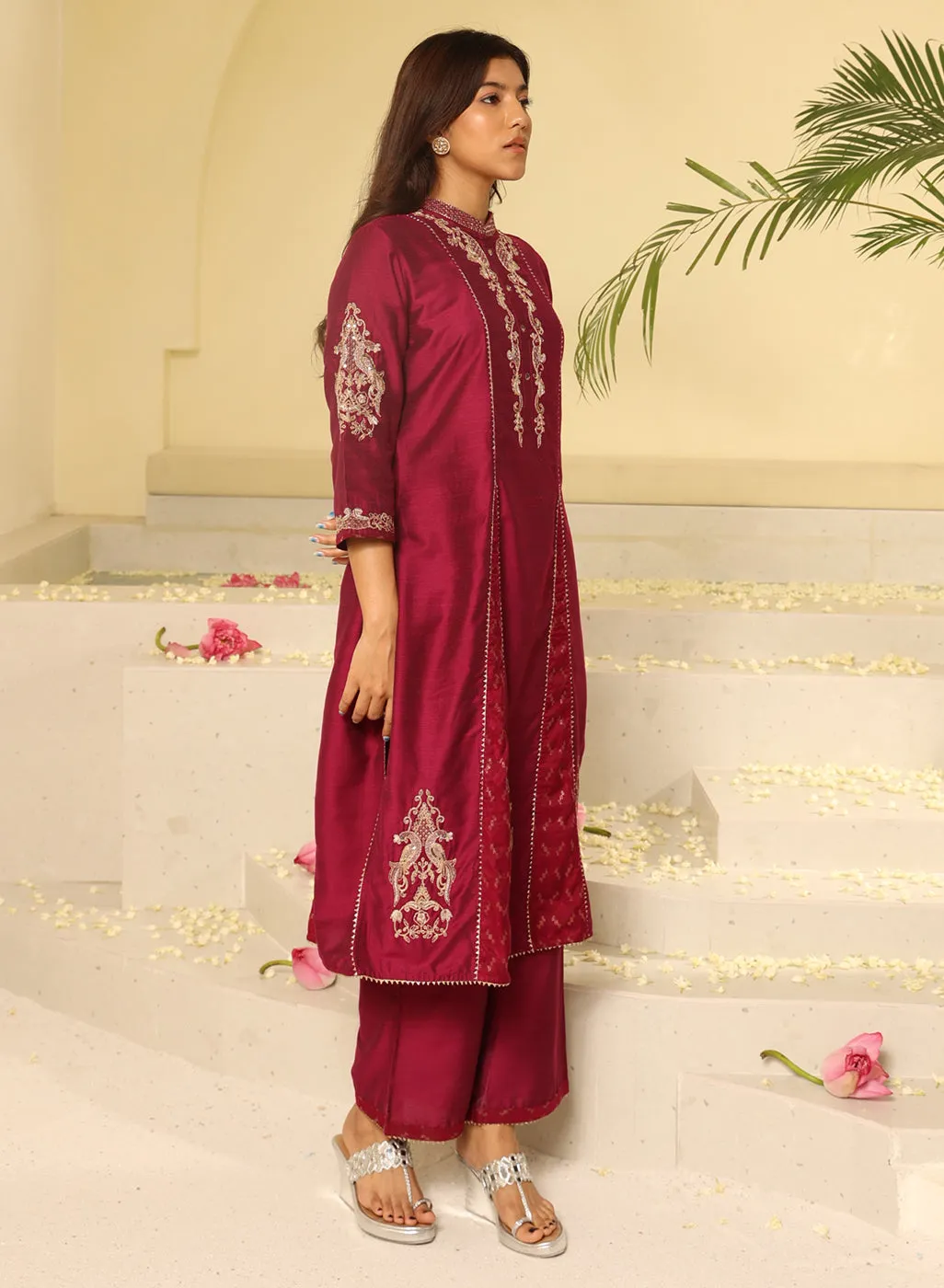 Fuchsia Embroidered Sequins Work Kurta Set