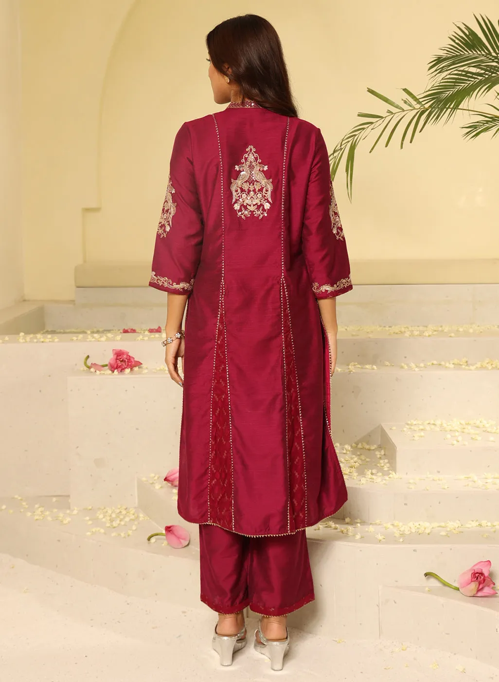 Fuchsia Embroidered Sequins Work Kurta Set