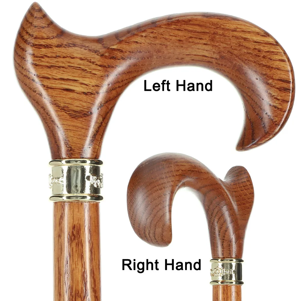 Genuine Oak Ergonomic Walking Cane with Embossed Collar