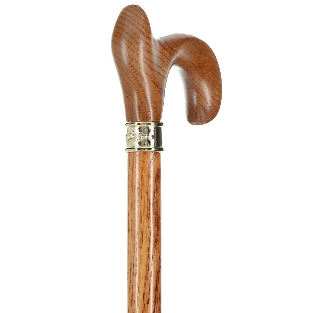 Genuine Oak Ergonomic Walking Cane with Embossed Collar