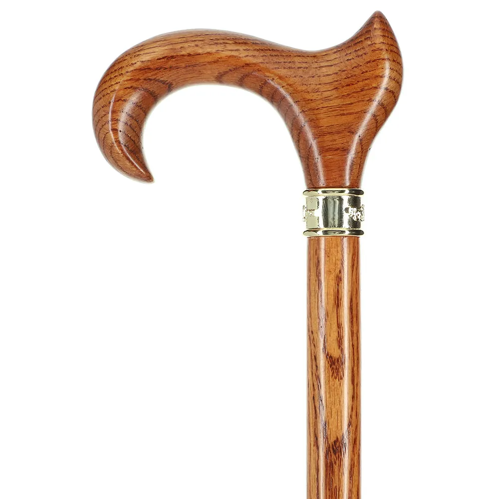 Genuine Oak Ergonomic Walking Cane with Embossed Collar