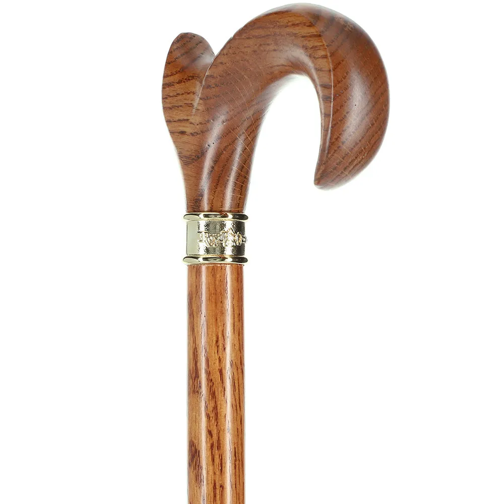 Genuine Oak Ergonomic Walking Cane with Embossed Collar