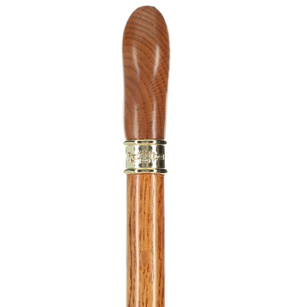 Genuine Oak Ergonomic Walking Cane with Embossed Collar