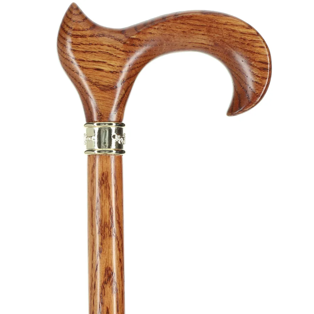 Genuine Oak Ergonomic Walking Cane with Embossed Collar