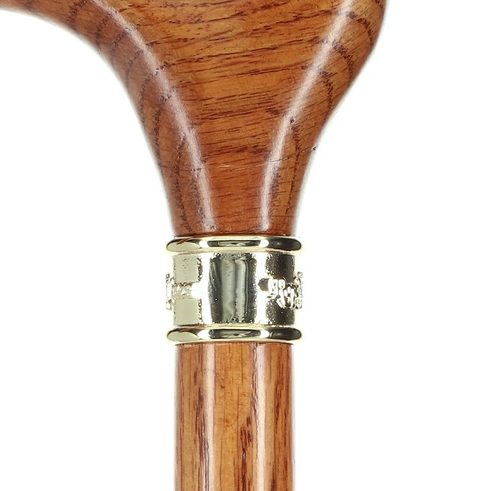 Genuine Oak Ergonomic Walking Cane with Embossed Collar