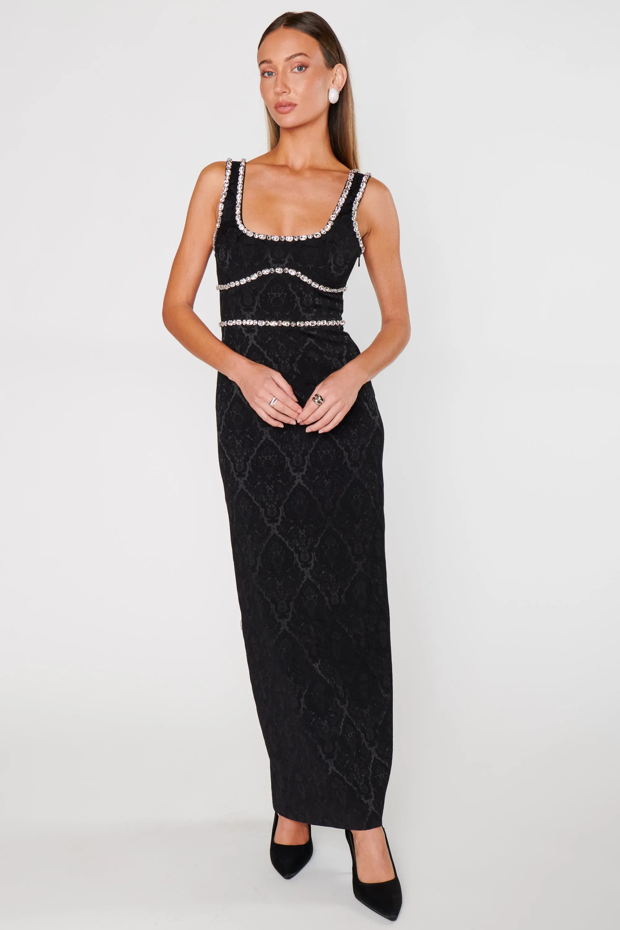 Gina Maxi Dress ~ Black Rhinestone Jacquard