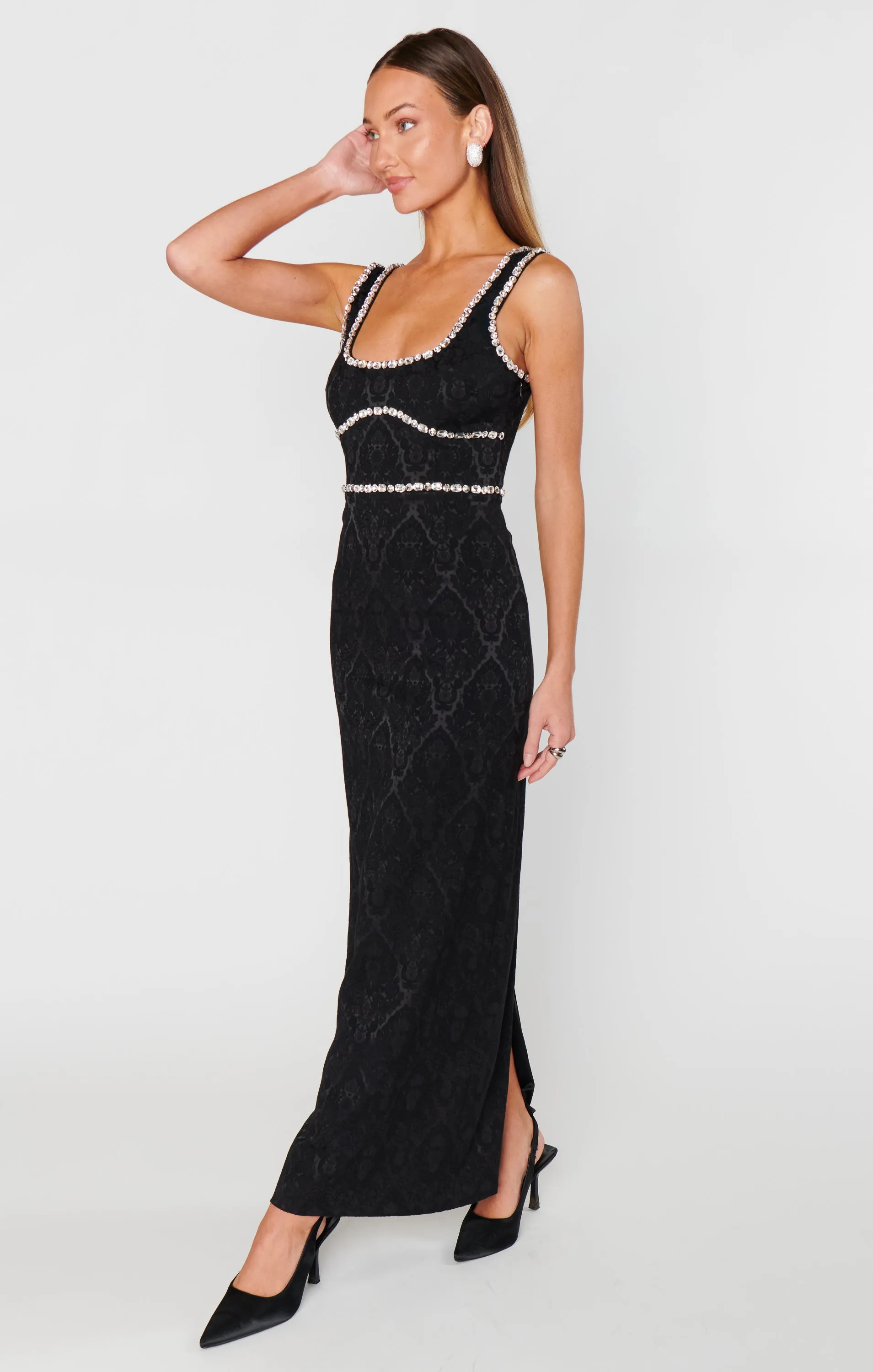 Gina Maxi Dress ~ Black Rhinestone Jacquard