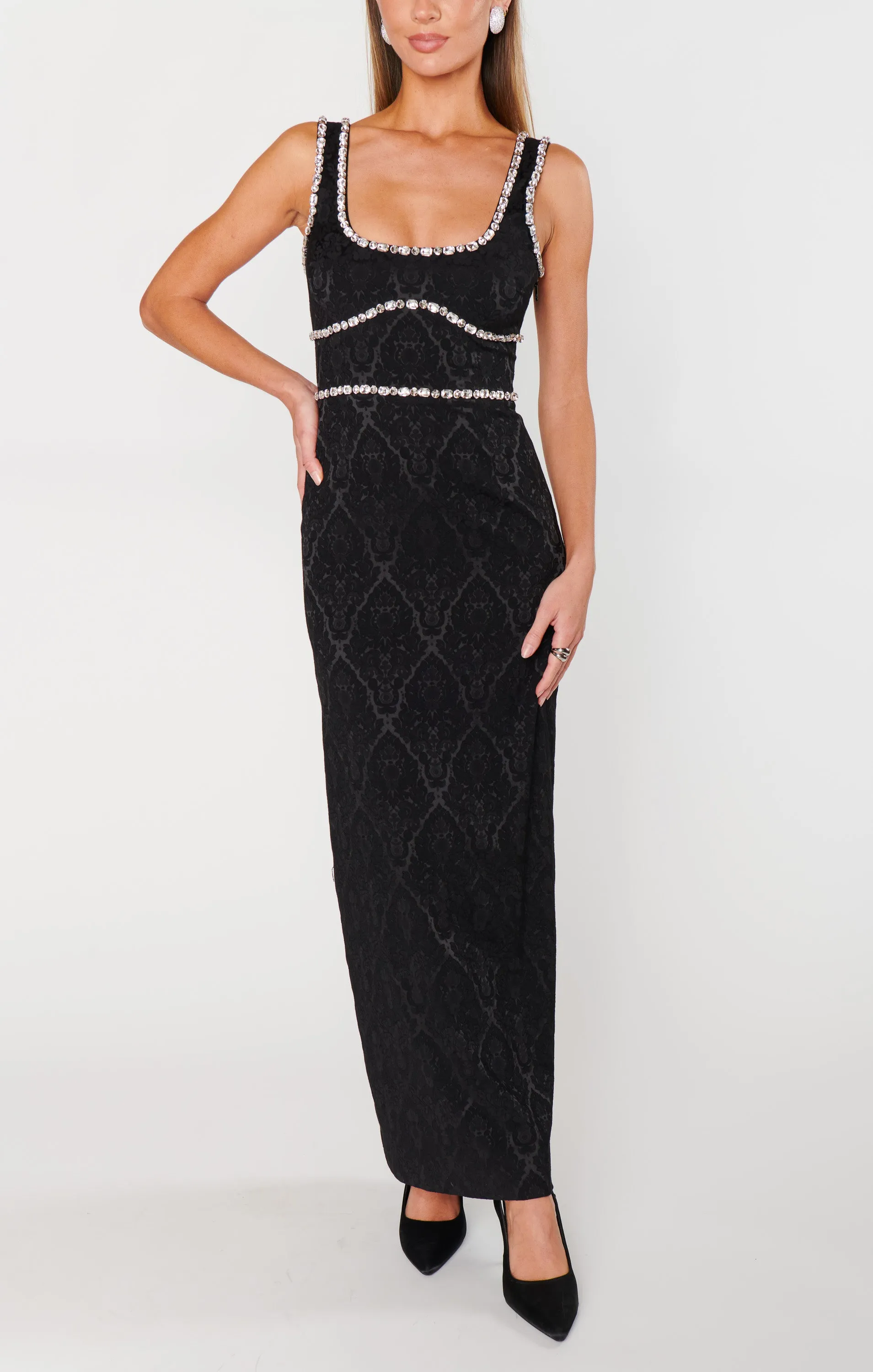 Gina Maxi Dress ~ Black Rhinestone Jacquard