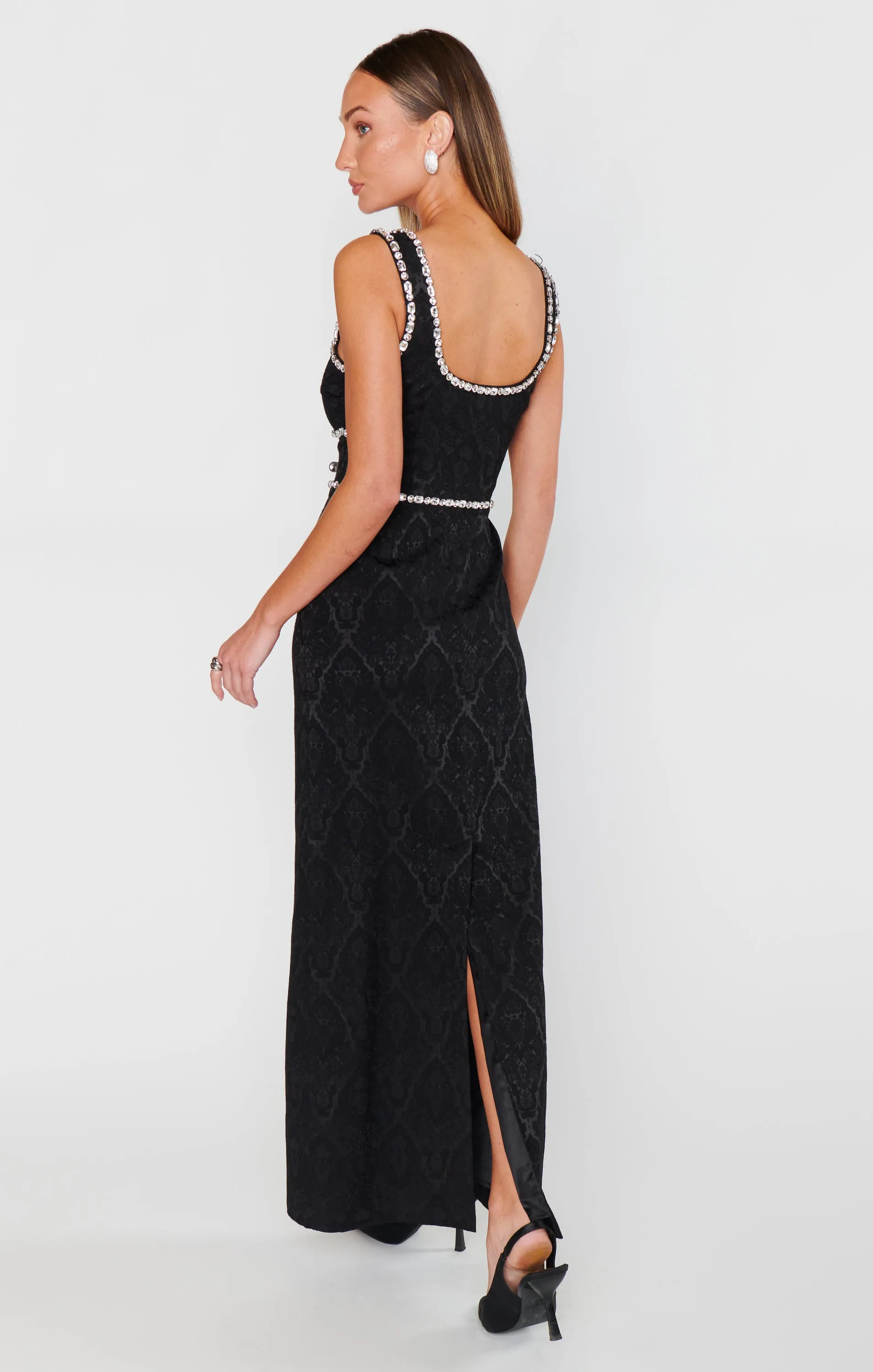 Gina Maxi Dress ~ Black Rhinestone Jacquard