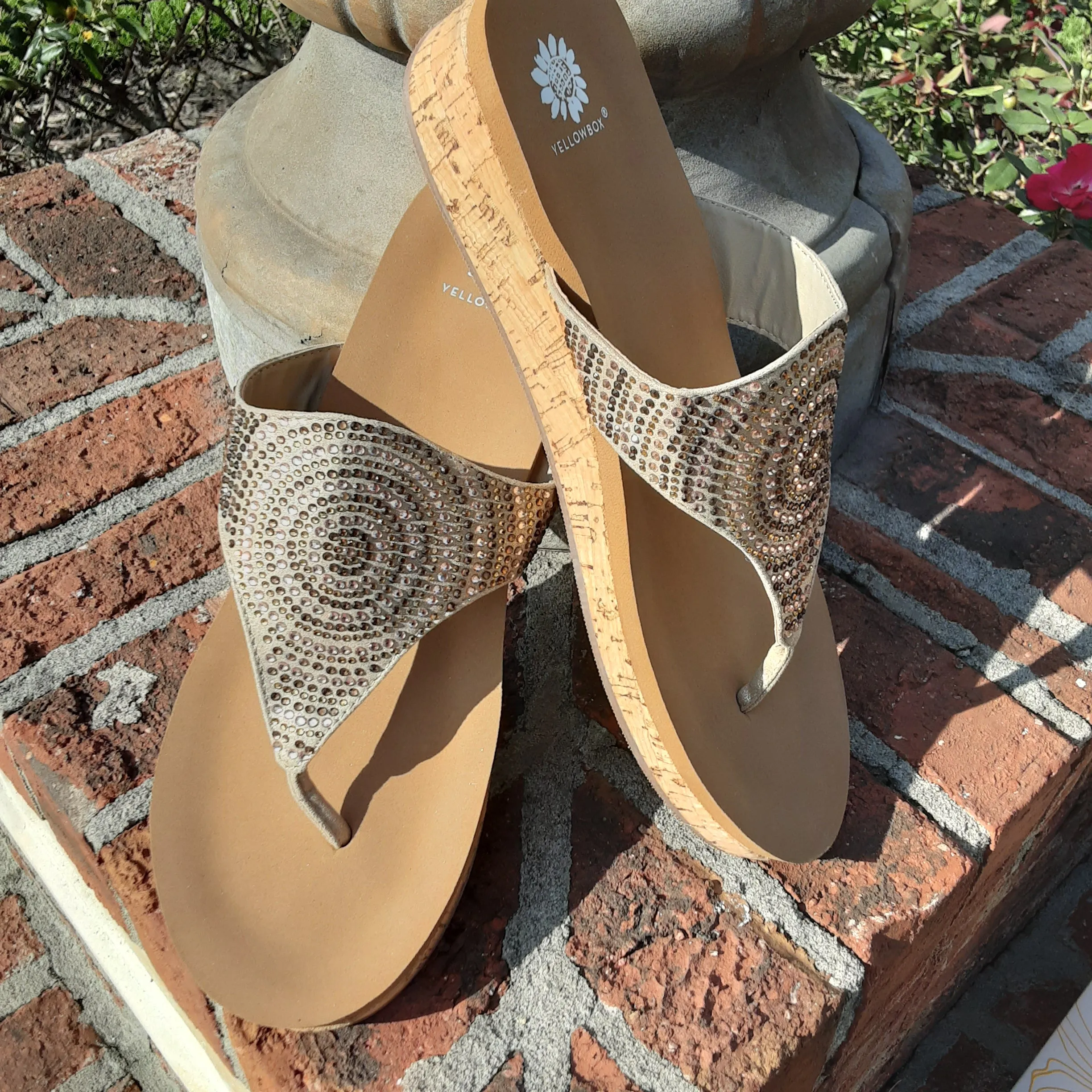 Glitzy Cork Wedge Flip Flop Sandals | Yellow Box Footwear Cadenza - Last Pair