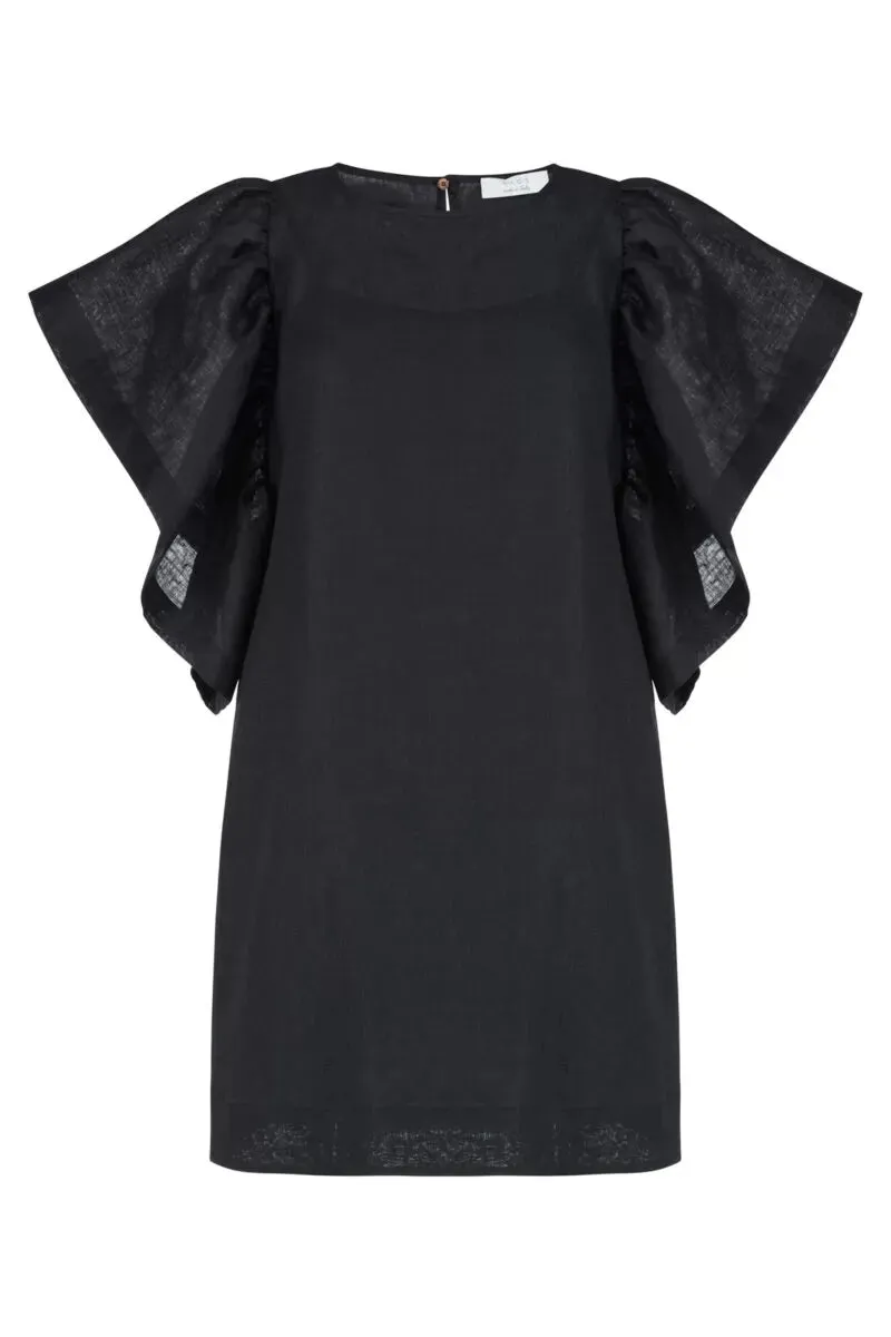 KAOS Linen Black Ruffle Dress