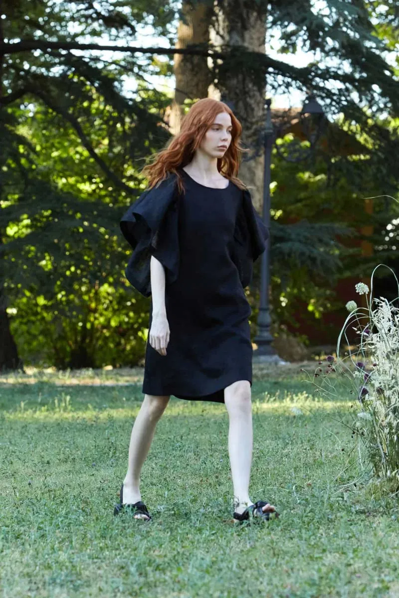 KAOS Linen Black Ruffle Dress